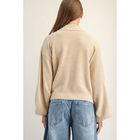 ee:some - Open Front Bubble Sleeve Knit Cardigan - Sand