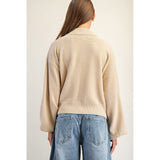 ee:some - Open Front Bubble Sleeve Knit Cardigan - Sand