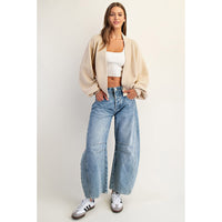 ee:some - Open Front Bubble Sleeve Knit Cardigan - Sand