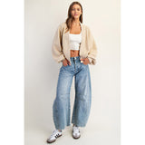 ee:some - Open Front Bubble Sleeve Knit Cardigan - Sand