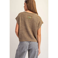 ee:some - Solid Cap Sleeve Notched Neck Knit Sweater - Cappuccino