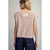 ee:some - Solid Cap Sleeve Notched Neck Knit Sweater - Oatmeal