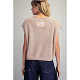 ee:some - Solid Cap Sleeve Notched Neck Knit Sweater - Oatmeal