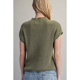 ee:some - Solid Round Neck Short Sleeve Sweater Top - Dry Herb