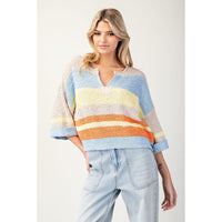 ee:some - Striped Notched Collar Top - Periwinkle