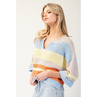 ee:some - Striped Notched Collar Top - Periwinkle