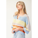 ee:some - Striped Notched Collar Top - Periwinkle