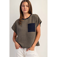 ee:some - Striped Patch Pocket Boxy Top - Dry Herb