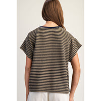 ee:some - Striped Patch Pocket Boxy Top - Dry Herb