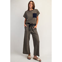 ee:some - Striped Patch Pocket Boxy Top - Dry Herb