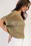 ee:some - Crochet Knit Short Sleeve Sweater Top - Dry Herb