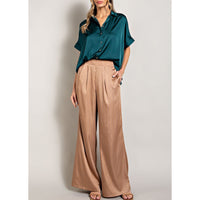 ee:some - Satin Short Sleeve Button Down Top - Teal