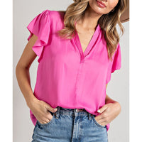 ee:some - V Neck Blouse - Bubble Gum