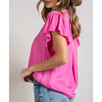 ee:some - V Neck Blouse - Bubble Gum