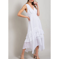 ee:some - V Neck Ruffle Maxi Dress - Off White