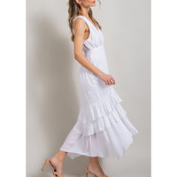 ee:some - V Neck Ruffle Maxi Dress - Off White