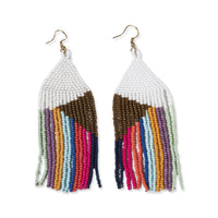 Ink + Alloy - Elise Angle With Stipes Beaded Fringe Earrings - White Rainbow