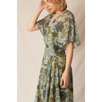 En Crème - V-Neck Printed Gauze Maxi Dress - Green