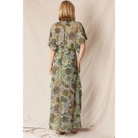 En Crème - V-Neck Printed Gauze Maxi Dress - Green