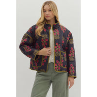 Entro - Botanical Print Quilted Jacket - Black