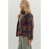 Entro - Botanical Print Quilted Jacket - Black
