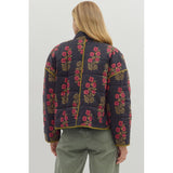 Entro - Botanical Print Quilted Jacket - Black