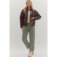 Entro - Botanical Print Quilted Jacket - Black