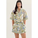Entro - Botanical Print Short Sleeve Top - Light Blue