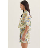 Entro - Botanical Print Short Sleeve Top - Light Blue