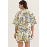 Entro - Botanical Print Short Sleeve Top - Light Blue