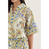Entro - Botanical Print Short Sleeve Top - Light Blue