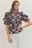 Entro - Puff Sleeve Blouse - Navy