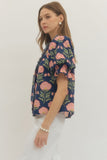 Entro - Puff Sleeve Blouse - Navy