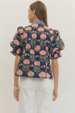Entro - Puff Sleeve Blouse - Navy