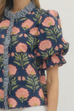 Entro - Puff Sleeve Blouse - Navy