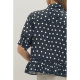 Entro - Polka Dot Blouse with Riffle Hem - Navy