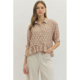 Entro - Polka Dot Blouse with Riffle Hem - Sand