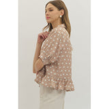 Entro - Polka Dot Blouse with Riffle Hem - Sand