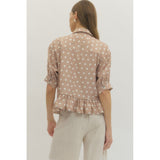 Entro - Polka Dot Blouse with Riffle Hem - Sand