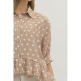Entro - Polka Dot Blouse with Riffle Hem - Sand
