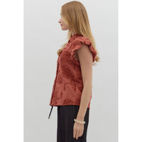 Entro - Solid Cotton Floral Flutter Top - Chestnut