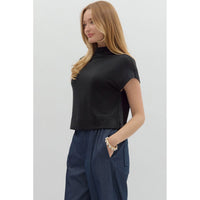 Entro - Solid Mock Neck Pullover - Black