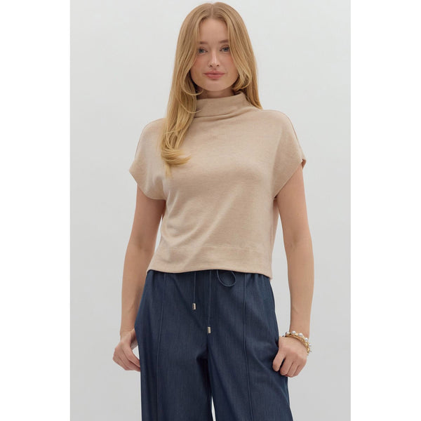 Entro - Solid Mock Neck Pullover - Oatmeal
