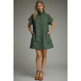Entro - Solid Short Sleeve Mini Dress - Forest Green