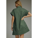 Entro - Solid Short Sleeve Mini Dress - Forest Green