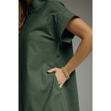Entro - Solid Short Sleeve Mini Dress - Forest Green