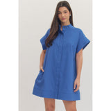 Entro - Solid Short Sleeve Mini Dress - Royal Blue