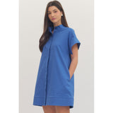 Entro - Solid Short Sleeve Mini Dress - Royal Blue