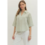 Entro - Striped Blouse - Lt Olive