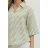 Entro - Striped Blouse - Lt Olive